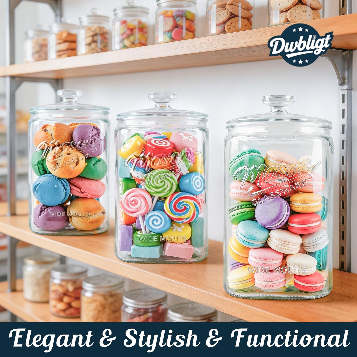 Dwbligt [NEW] Cookie Jars with Lids Airtight, 1.5 Gallon Large Glass Jar with Lid & Scale Mark, Heavy Duty Glass Canisters for Kitchen Counter, Pantry, Wide Mouth Mason Jar for Sugar, Dog Treat-2 PCS