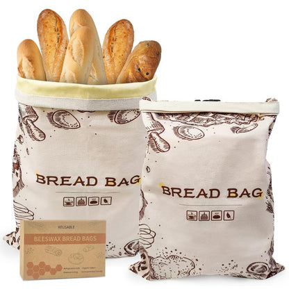 Reusable Beeswax Bread Bags, 2 Pack 13x17 Inch Sourdough Bread Storage Bags for Homemade Bread, Eco-Friendly Beeswax Food Storage Bags, Linen Bread Bag Alternative for Freshness Preservation