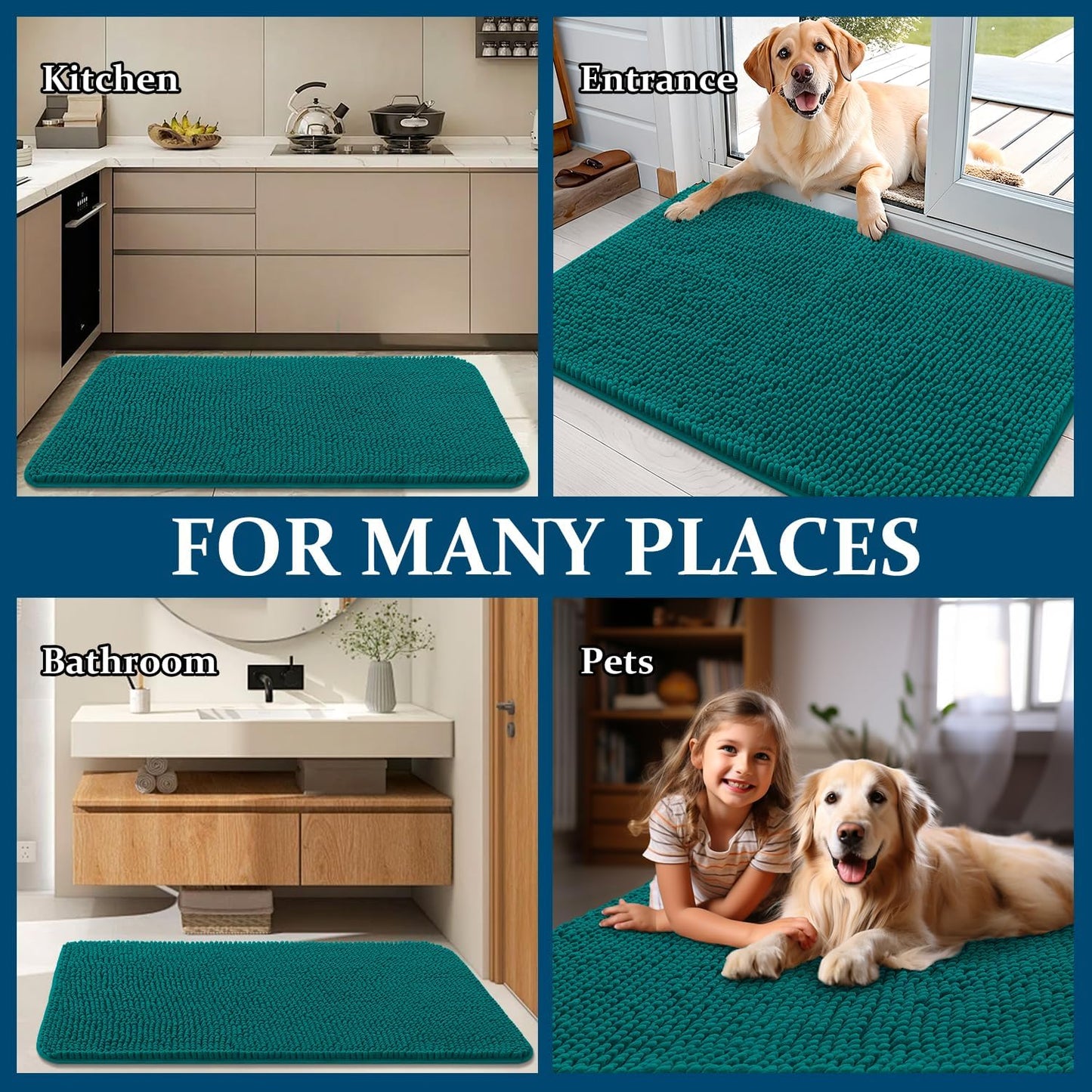OLANLY Dog Door Mat - Absorbent Non-Slip Mud Mat for Indoor Use | 70x24 Inches, Lake Blue