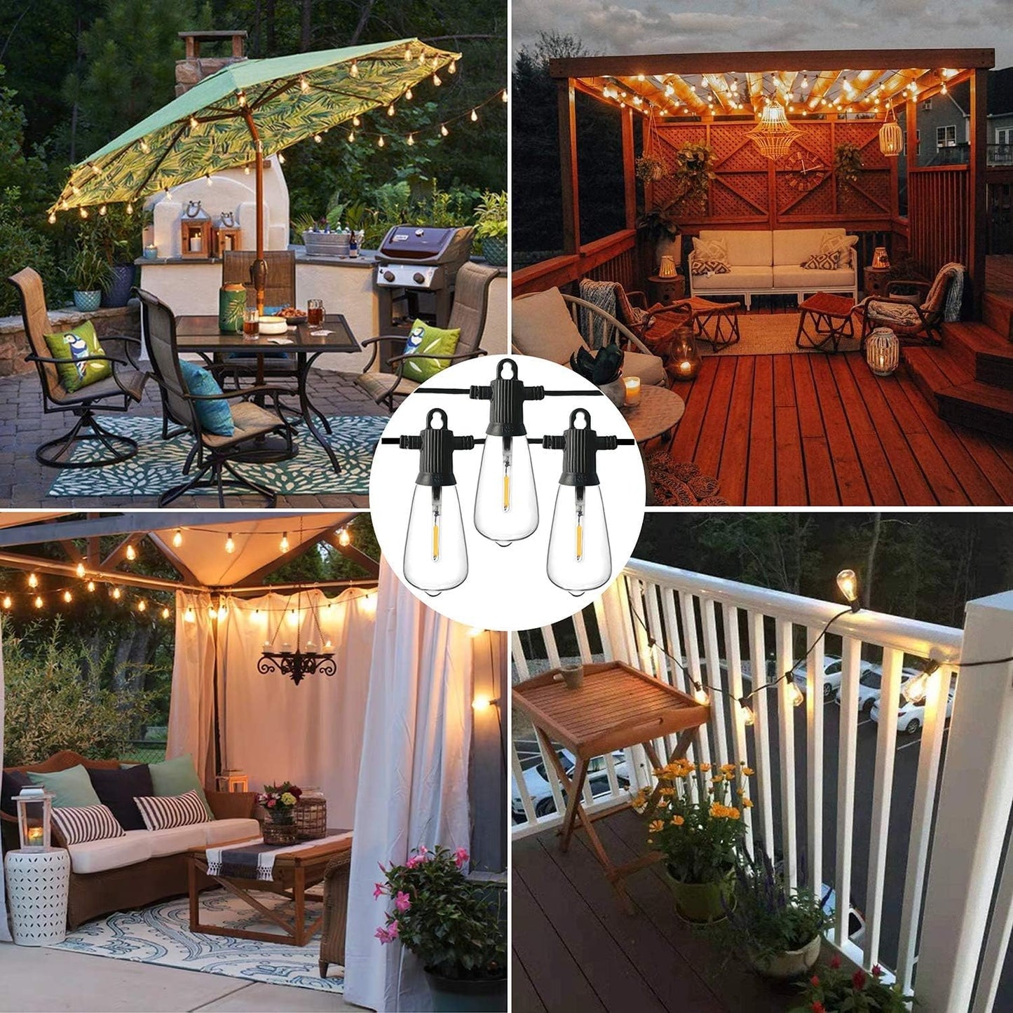ZOTOYI Outdoor String Lights 50FT, Patio Lights with 27 LED Plastic ST38 Edison Bulbs(2 Spare), Waterproof IP65 Outside Hanging for Backyard, Garden, Cafe, Gazebo, PorchDimmable 2700K