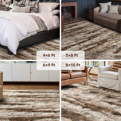 5x8 FinRec Brown Rugs for Living Room Bedroom, Fluffy Shaggy Area Rug, Non-Slip Soft Shag Rug for Nursery Kids Room