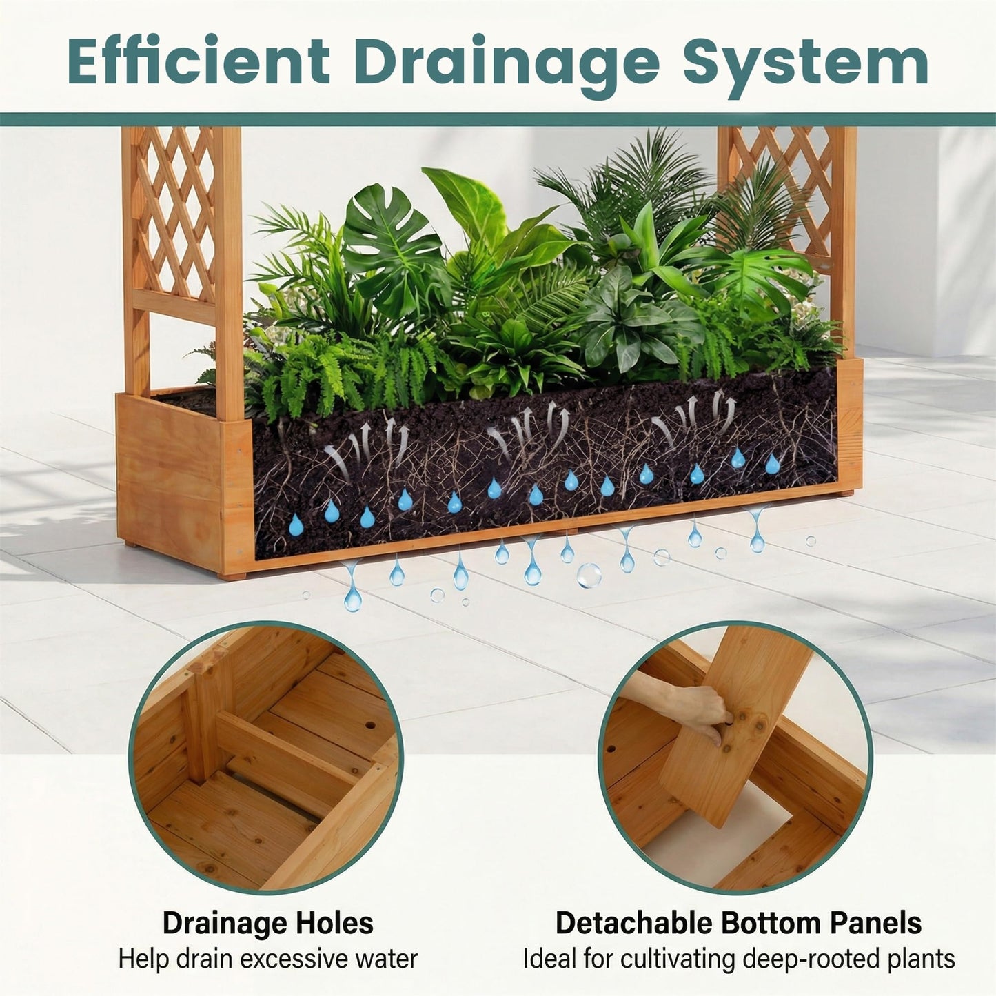HAPPYGRILL Raised Garden Bed with Trellis, Freestanding Wood Planter Box w/Hanging Roof & Drainage Holes for Vine, Climbing Plants, Flowers, Outdoor Planter with Trellis for Garden, Patio, Yard (2)