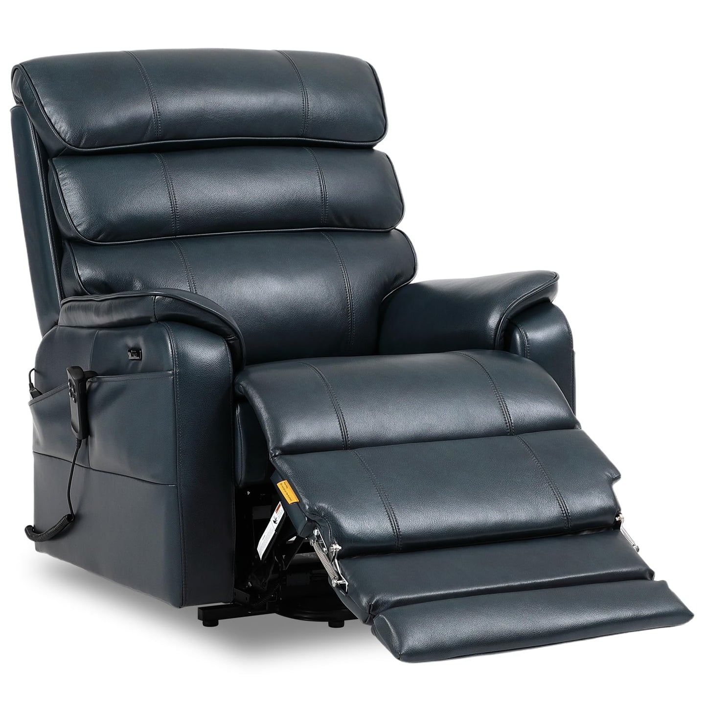 DYNOX 400 LBS Genuine Leather Big Tall Man Large-Wide Power Dual Motor Lift Recliners Chairs for Elderly, Lay Flat with Heat, Massage & Extended Footrest(9298L,Dark Blue)
