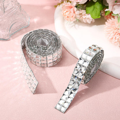 3 Yards Self Adhesive Mosaic Tiles Glass Mirror Mosaic Tiles, Multi-Faceted Diamond Sticker for Glass DIY Art Crafts Gift Decoration, 270 * 1.18 Inch