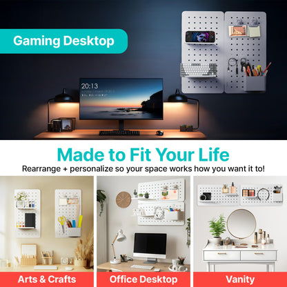 Pegnetic Upgraded Metal Pegboard Wall Organizer Kit – Magnetic, Heavy-Duty Peg Board with Shelves, Hooks & Clips – Wall Mount Storage for Office, Kids, Makeup, Garage & Home, Craft Organizer