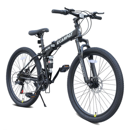 richvelo 26 Inch Foldable Mountain Bike, 21 Speed with Double Shock Effect, High Carbon Steel Frame, Double-Kill Disc Brake System, Unique Design and Ergonomic Frame & Cushion, Black