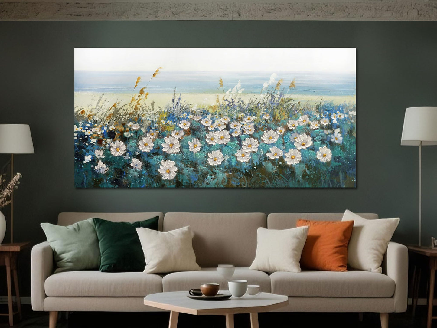Arjun Tree Wall Art Canvas for Living Room Blue Tree of Life Nature Teal Abstract Textured Painting Picture Modern Panoramic Landscape Artwork Framed Bedroom Home Office Decor, Large Size 40"x20"