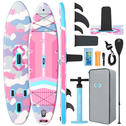 ZLX 11'6"x35" Ultra Wide Inflatable Stand Up Paddle Board | Stable Non-Slip Deck Pad, Unique Fin System, Premium SUP Accessories & Backpack - Upgraded Pump for Adults, All Skill Levels