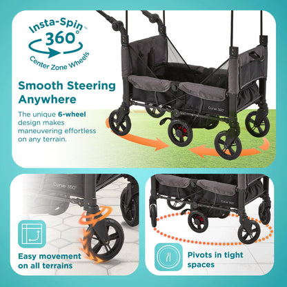 Contours Curve 360 Lightweight Double Baby Stroller Wagon for 2 Kids, Fits Infant Car Seats, Ultra Maneuverable, Easy in and Out for Toddlers with Deep Footwell, Storage Pockets and Adjustable Handle
