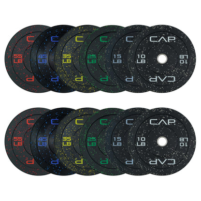 CAP Barbell Economy - Speckled Olympic Bumper Plate Set with Color Logo, Black, 370 lbs Set