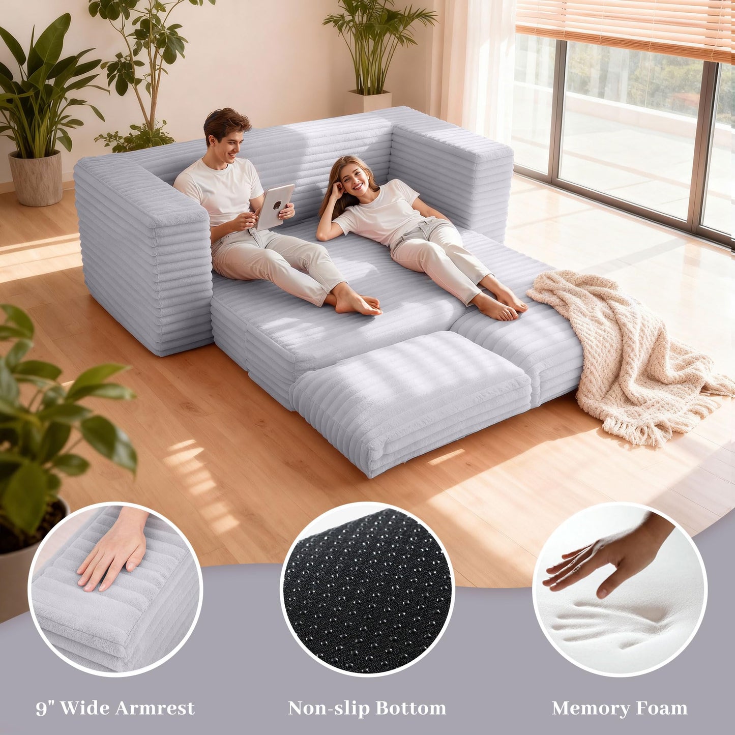HABUTWAY Convertible Folding Sofa Bed Couch,3 in 1 Pull Out Couch Bed,Loveseat Sleeper Sofa Bed,Boneless Couches with Pillows for Living Room Bedroom, Light Grey