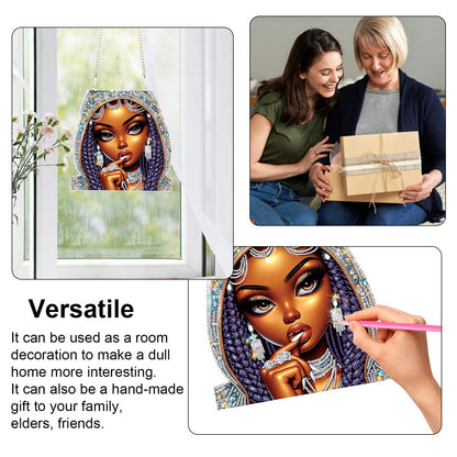 Focart 5D DIY Acrylic Special Shaped Diamonds Painting Hanging Pendant Kits, Lady Jewelry Diamond Art Hanging Window Pendant Ornament for Home Decoration and Gift