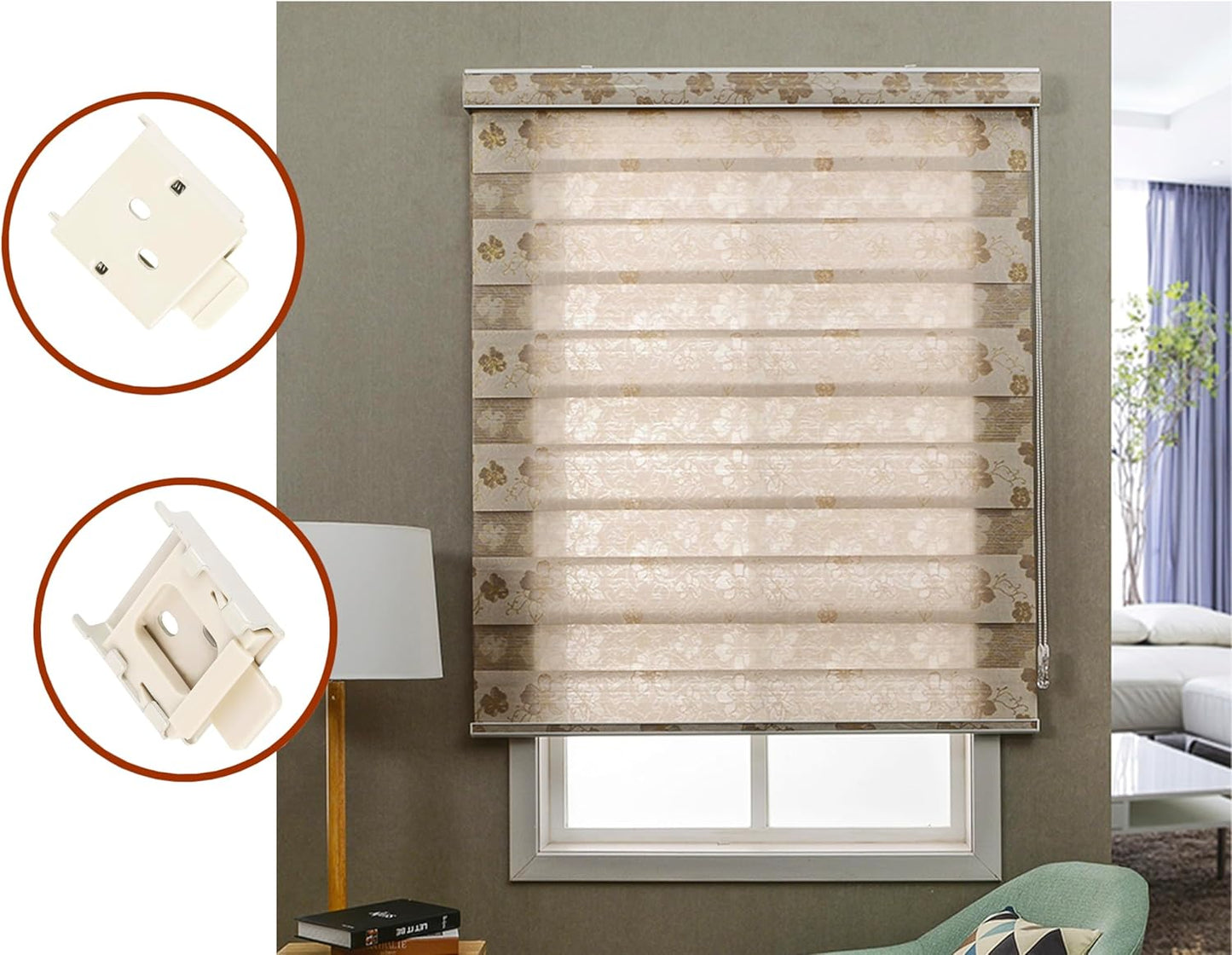 Universal Roller Shade Mounting Brackets, Aluminum Cordless Blinds Hardware for Indoor/Outdoor Replacement (1, Beige)