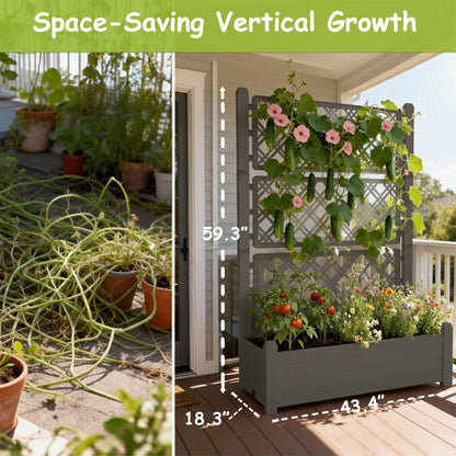 Tramull 5.' Tall Raised Garden Bed with Trellis, Self Watering Planter Box for Outdoor Climbing Plants Resin Garden Lattice for Vegetables, Flowers, Tomato & Vine with Drainage Holes (Coffee, 2 Pack)