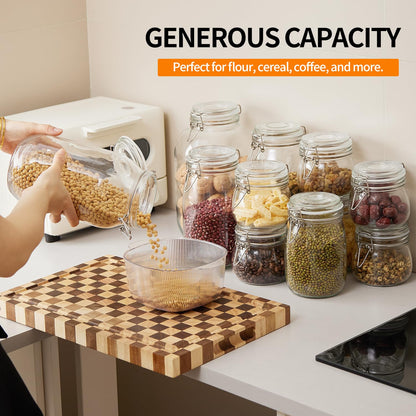4 Pack 34oz Food Storage Jars with Airtight Lids, Preserving Seal Wire Clip Fastening Glass Containers, Canisters for Kitchen Organization, Flour, Cereal, Pasta, Sugar, Beans, Pickling Jars(34 Oz*4)