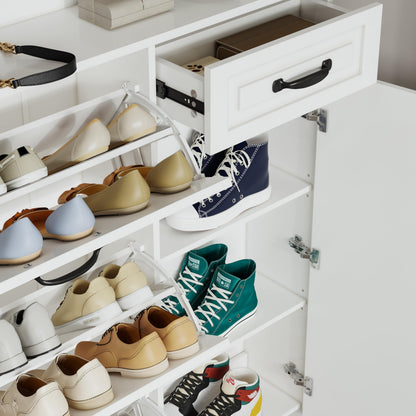 Ball & Cast Shoe Storage Cabinet with 3 Flip Drawers & 1 Drawer, Freestanding Hidden Shoe Organizer with Legs for Entryway, Narrow Shoe Rack Cabinet for Living Room,White