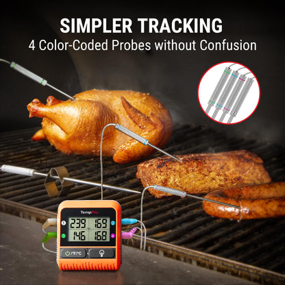 TempPro TP829 1000ft Wireless Meat Thermometer Digital for Grilling and Smoking, 4 Meat Probes Grill Thermometer for Outside Grill, BBQ Thermometer for Cooking Food Temperature (Previously ThermoPro)