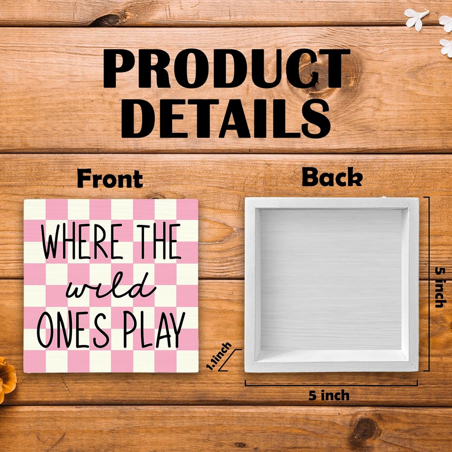 5X5, Where The Wild Ones Play Wood Box Sign Desk Decor Nursery Kids Room Wooden Block Sign Decorations for Playroom