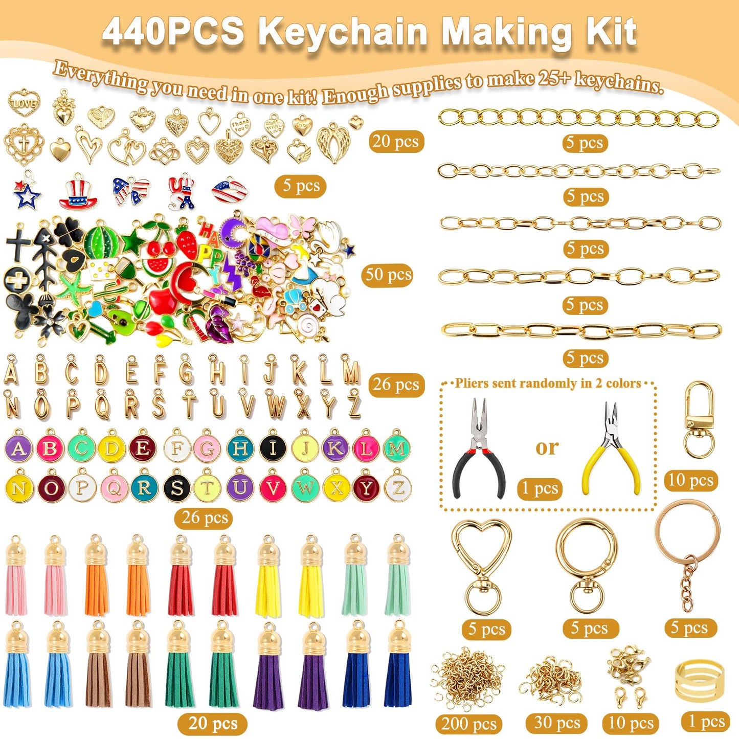 LOIKMIUP 440Pcs Keychain Making Kit, DIY Craft Supplies with Charms, Keychain Tassels, Keychain Clip Hooks, Jump Rings, Key Rings, Extender Chains & Tools for DIY Crafting