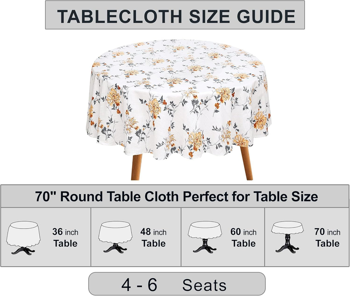 RUVANTI Round Tablecloth 70 Inch, 100% Cotton Stain Resistant Washable for Kitchen, Dining, Parties