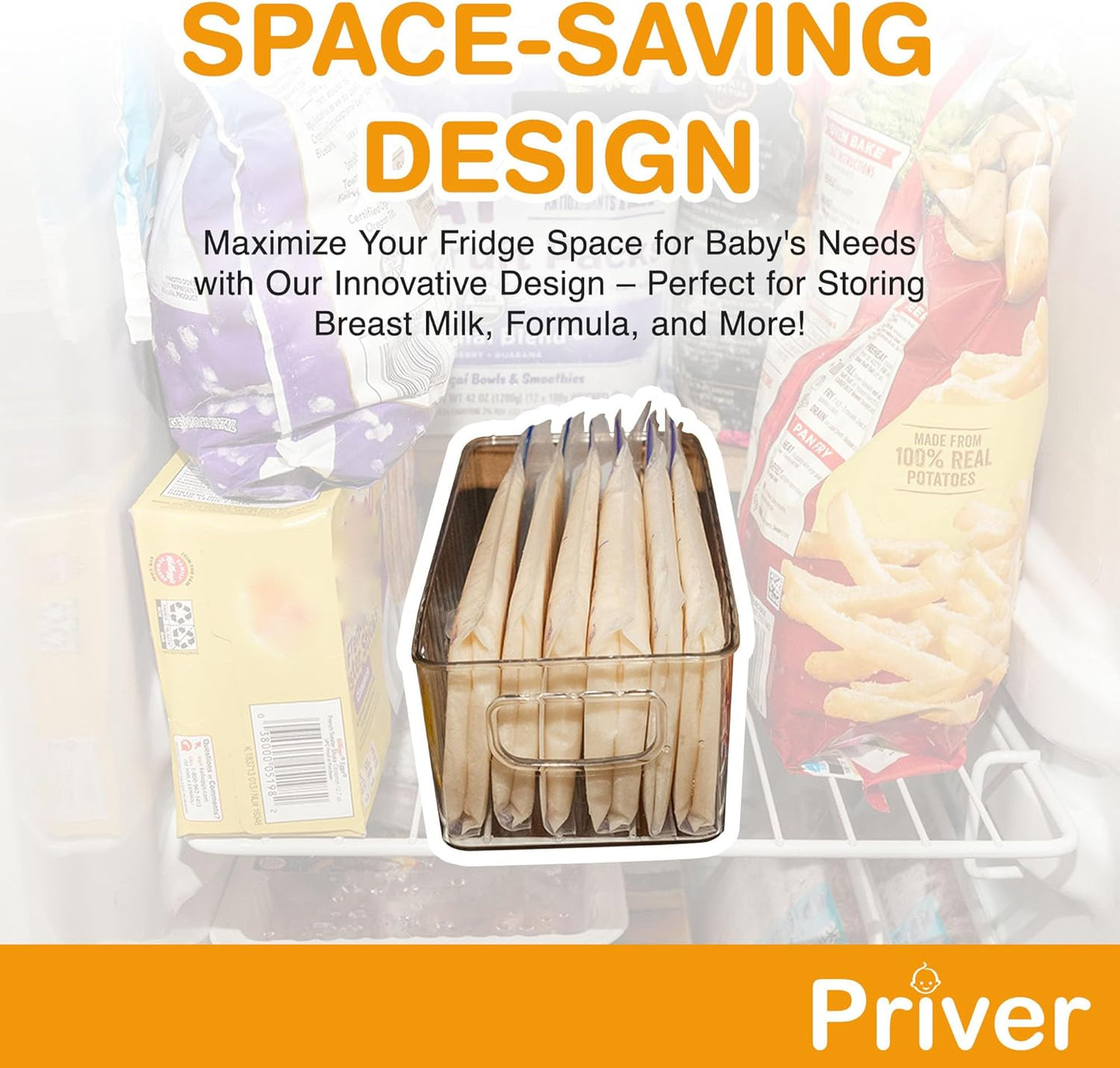 2 pack 5.2 9.3" 4.2" Priver - Breast Milk Freezer Storage Containers, - Breastfeeding Essential in Organization