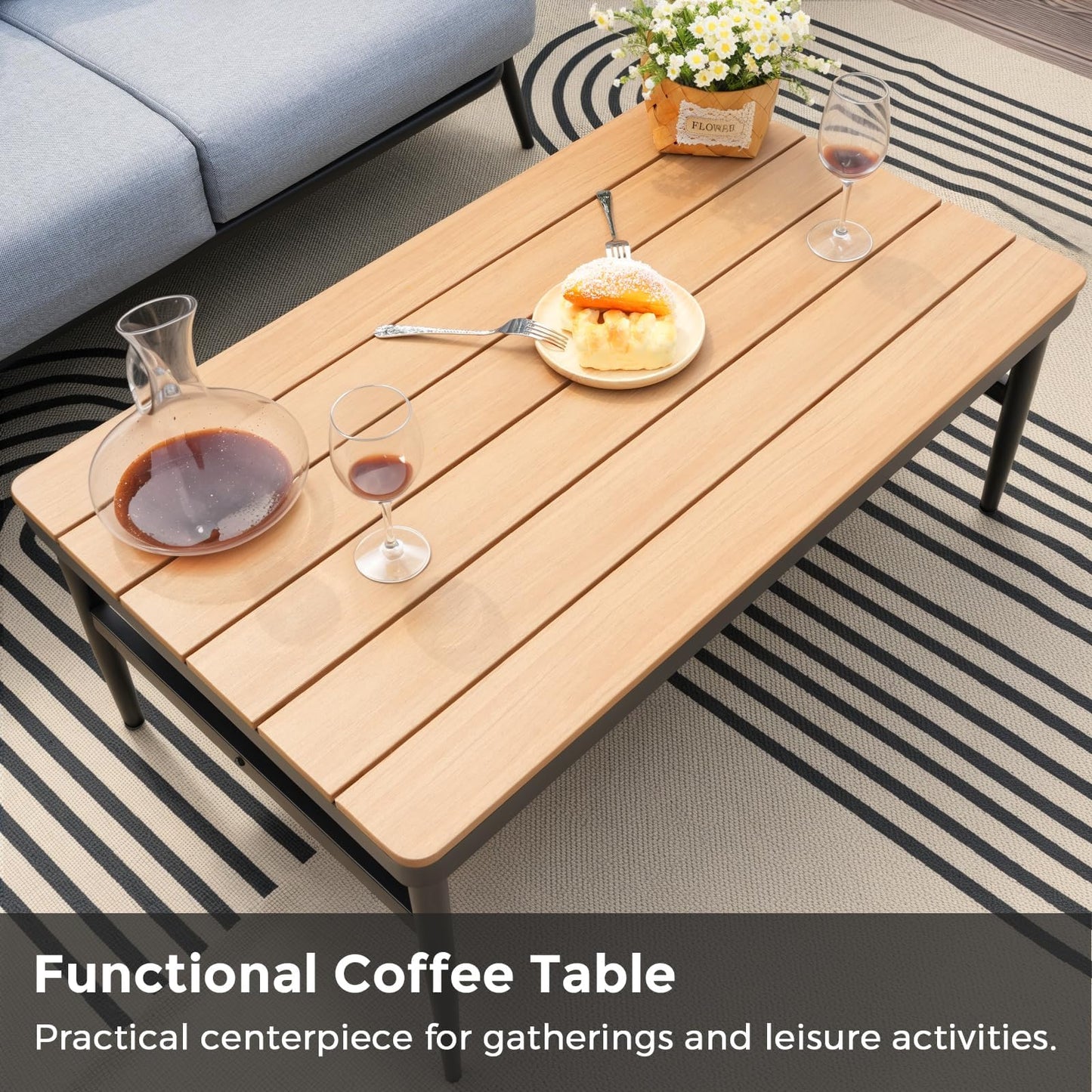 Jocoevol 4 Pieces Outdoor Sofa Conversation Set, 4 Seats Couch Set with Table, Metal Frame Rope Weaving Design UV Resistance Waterproof for Patio Garden Balcony, Grey