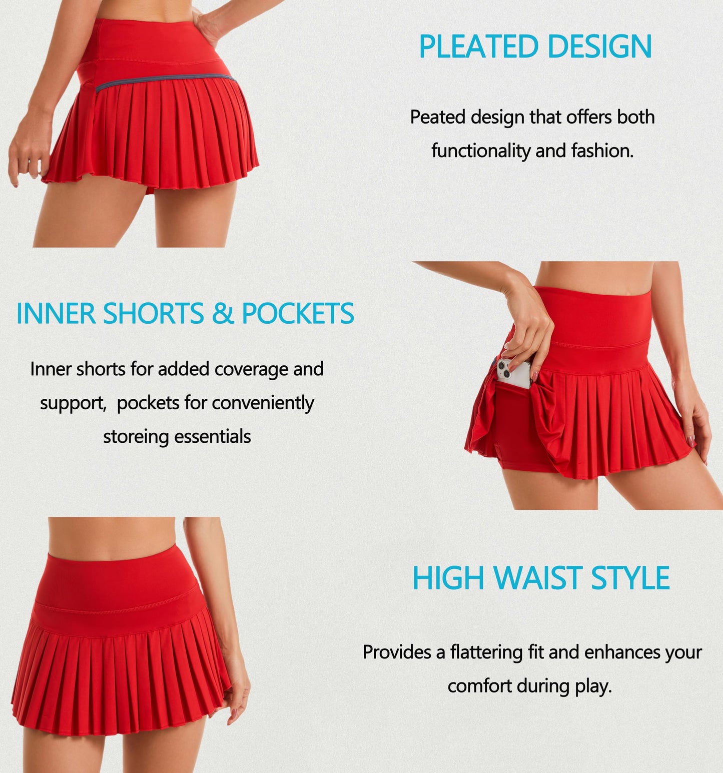 Yknktstc Women Tennis Skirt with Pocket Pleated Golf Skort Active Workout Running Athletic Shorts Large Black