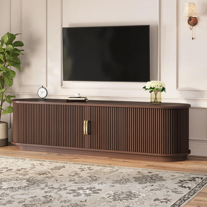 Merax Rustic Wood TV Stand for TVs Up to 75'', Farmhouse Entertainment Center with Storage Drawers, Practical Media Console for Living Room, Bedroom, Walnut