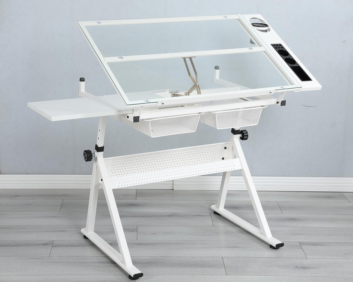 White Drafting Table & Stool Set, Height Adjustable Artist Stool and Craft Table, Drawing Desk, for Writing, Artwork, Artists Studio, Drafting Table & Stool Set, Artist Drafting Chair and Craft Table