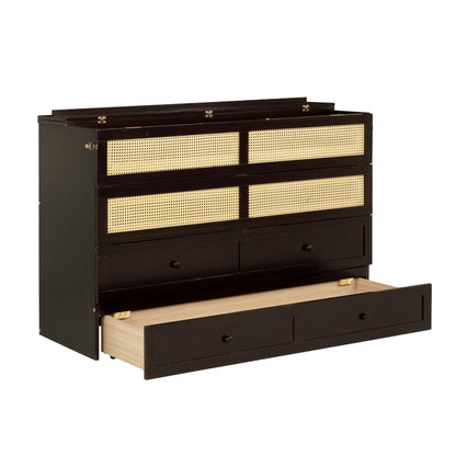 Ball & Cast Hideaway Cabinet Bed Queen Size,Wood Rattan Murphy Bedframe with Storage Drawer,Wall Platform can be Folded up,Space-Efficient Design,for Apartment,Bedroom,Espresso