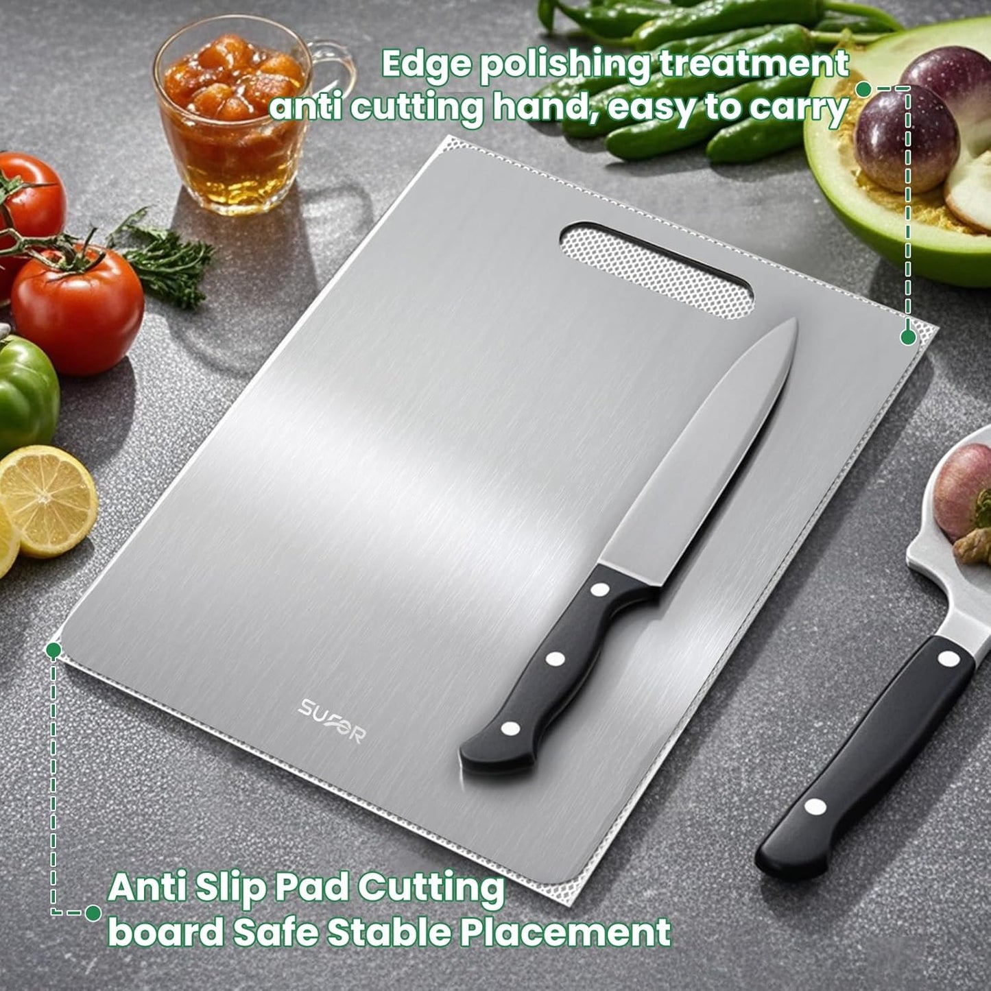 2 Pack 100% Vegetables,15 11 Titanium Cutting Board - Pure Titanium Cutting Boards For Kitche,Easy to clean