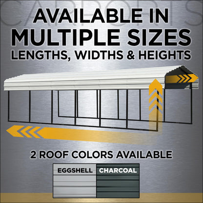 Arrow Shed 12 x 20 x 7-Foot Heavy Duty Galvanized Steel Metal Multi-Use Shelter, Shade, Carport, 12' x 20' x 7', Charcoal color