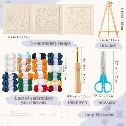 WATINC Punch Needle Kit with Frame for Beginners - 8Pcs Floral Easy Art Work Decor Craft Supply for Beginners, DIY Set of 3Flower Pattern Tufted Rug Pads with Adhesive Felt Yarns Embroidery, Tools Instruction for Adult Christmas Birthday Gift Supplies