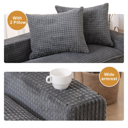 61" Convertible Sofa Bed Loveseat, Memory Foam Boneless Floor Couch with Removable Corduroy Cover, Tri-folding Compact Full-size Sleeper for Small Living Room, Playroom, Guest Room, RV (Dark Gray)