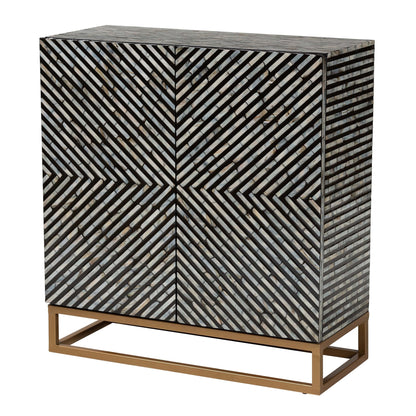 Baxton Studio Belenus Modern Bohemian Herringbone Black Mother of Pearl Storage Cabinet