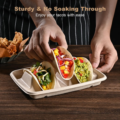 (48PCS) Taco Bar Serving Set for a Party, Disposable Taco Holder Stands, Paper Taco Holders, Taco Stands for 3 Tacos, Taco Bar Serving Dishes, Taco Plate Trays Keep Taco Upright, Taco Party Supplies