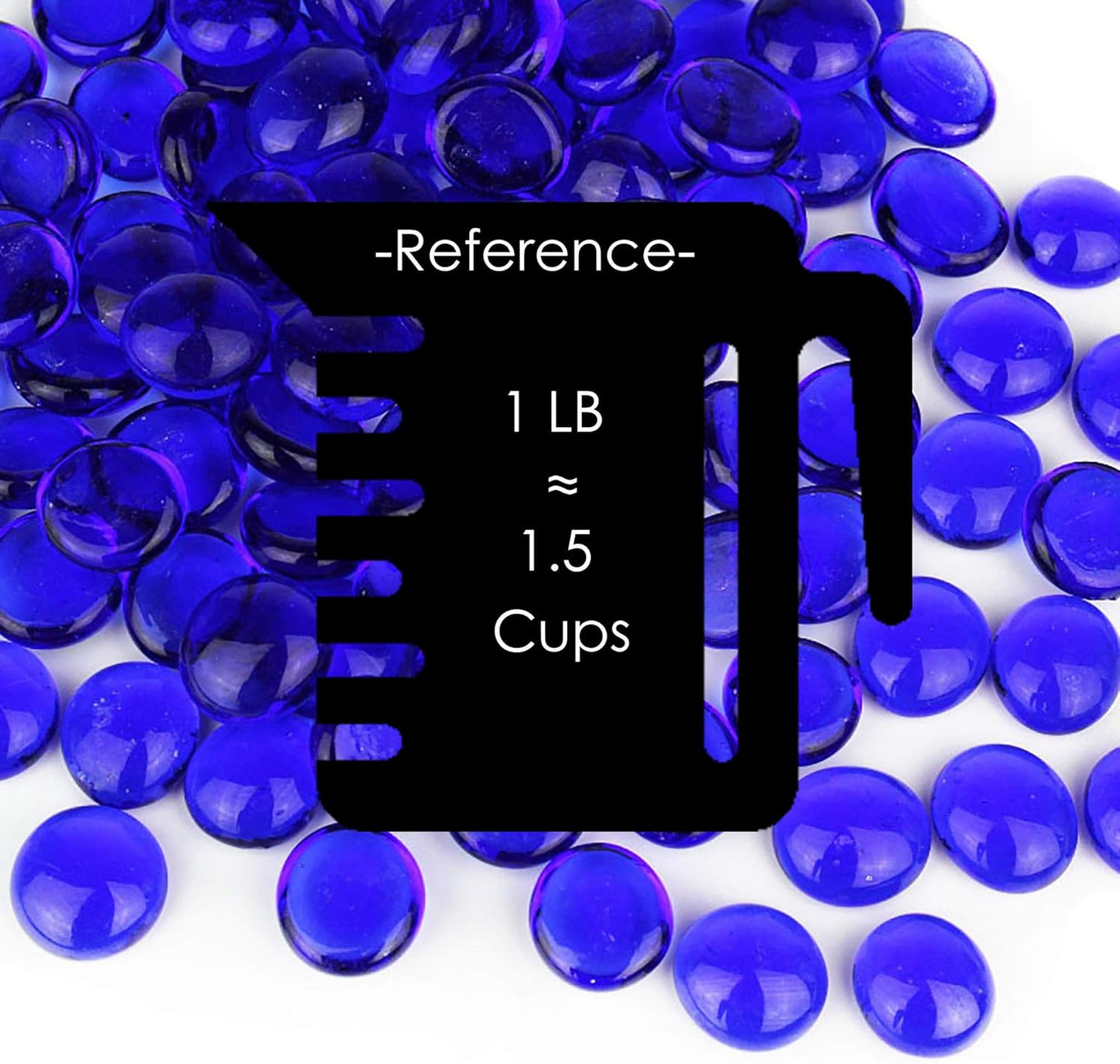 CYS EXCEL Cobalt Blue Glass Gemstone Beads - 1 LB Flat Marble Beads, Aquarium Decor, Approx. 85-100 PCS