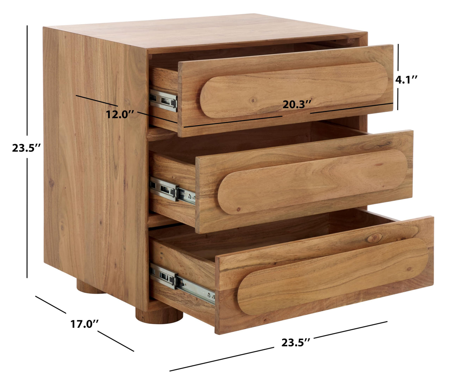 SAFAVIEH Couture Collection Lesliette Natural Brown 3-Drawer Solid Wood Nightstand (Fully Assembled)