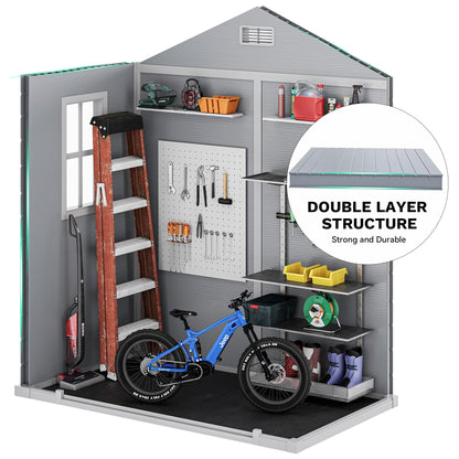 DWVO 6.2x3.4 FT Outdoor Resin Storage Shed with Reinforced Floor, All-Weather Bike Storage Shed with Lockable Door, Window and Vent, Waterproof Plastic Tool Storage for Garden, Backyard, Patio, Lawn
