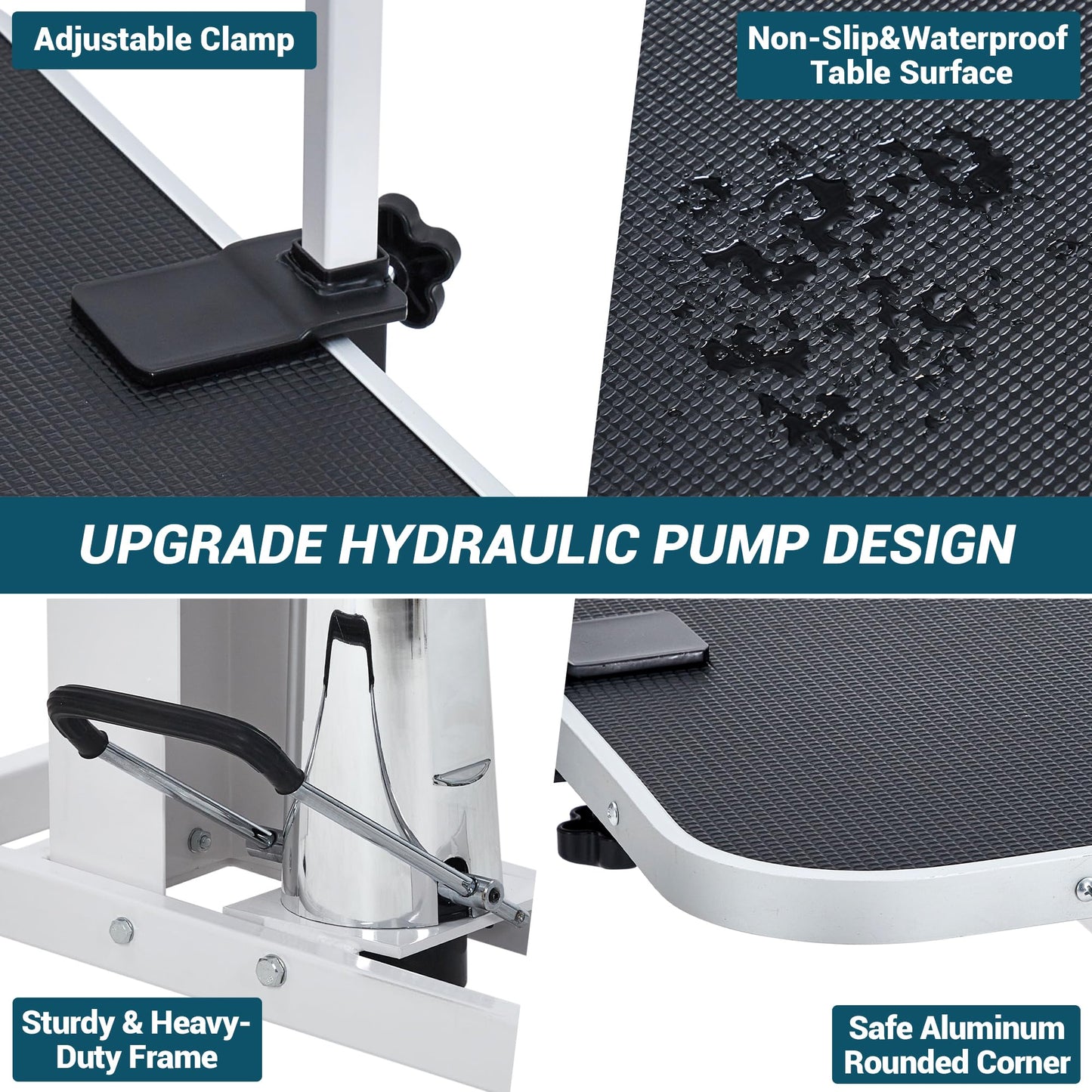 43.3" Hydraulic Pet Grooming Table, Heavy Duty Hydraulic Grooming Table Max Load 350Lbs, Professional Hydraulic Dog Grooming Table with 3 Adjsutable Nooses &, Overhead, Adjustable Height Range 22 in -