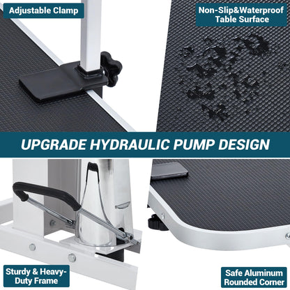 43.3" Hydraulic Pet Grooming Table, Heavy Duty Hydraulic Grooming Table Max Load 350Lbs, Professional Hydraulic Dog Grooming Table with 3 Adjsutable Nooses &, Overhead, Adjustable Height Range 22 in -