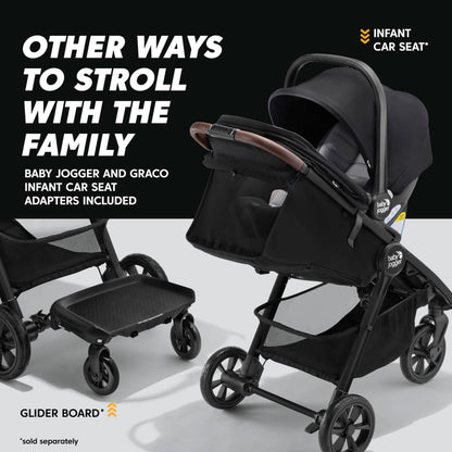 Baby Jogger® City Mini GT3 All Terrain Baby Stroller with Forever Air Rubber Tires, All Wheel Suspension, Lightweight Stroller with Magnetic Buckle, No-Rethread Harness, and Foot Brake, Rich Black