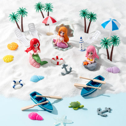 Haooryx Beach Fairy Garden Miniature Ornament Accessories - 31Pcs Summer Ocean Cake Topper Decoration DIY Resin Micro Seaside Scene Figure for Summer Beach Swimming Pool Birthday Party Favor Supplies