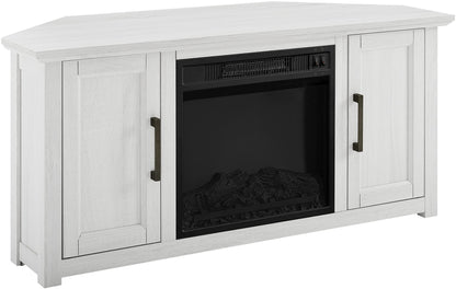 Crosley Furniture Camden Corner Fireplace TV Stand for 50+ inch TVs, Entertainment Center with Storage Shelves, Whitewash
