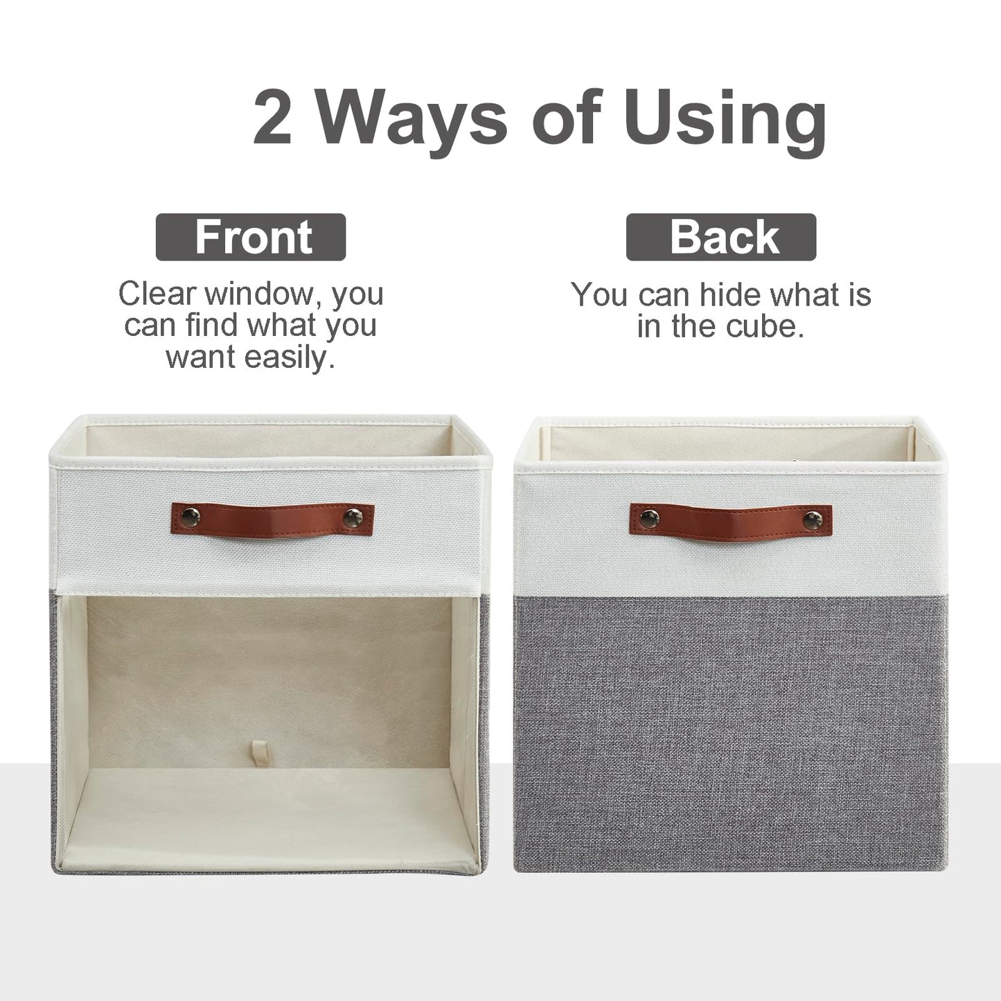 Bagnizer Storage Cubes, 4 Pack Linen Foldable Storage Bins (13 x 13 inch) with Clear Window and 2 Handles, Closet Organizers and Storage for Shelf Closet, Clothes, Books - (Gray and White)