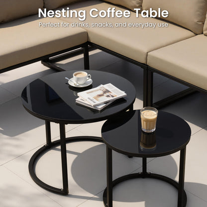 Crestlive 6 Piece Patio Furniture Set, Modern L-Shaped Outdoor Sectional Sofa with Nesting Tables, 4 Inch Thick Cushion, All Weather Resistant Outdoor Furniture Set for Backyard Patio Garden