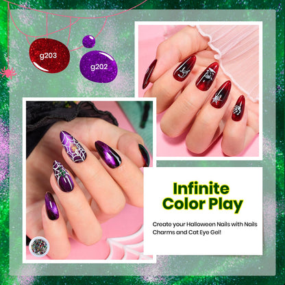 Beetles Halloween Gel Nail Polish Set – Wicked Mystic 8 Colors Gel Polish Kit, Gold Silver Black Green Blue Cat Eye Purple Red Glitter with Nail Art Accessories UV LED Soak Off Manicure Gift for Women