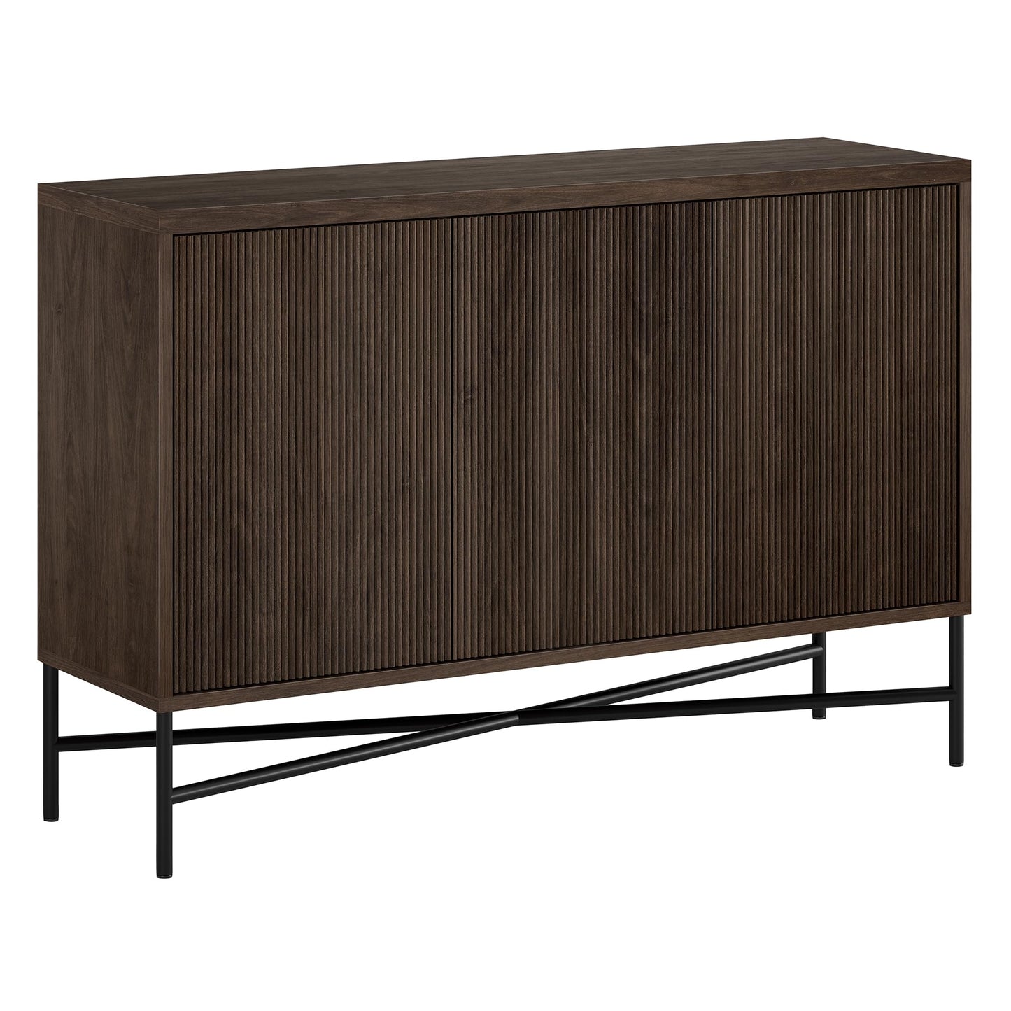 Henn&Hart 48" Fluted Sideboard Buffet Cabinet, Modern Ribbed Credenza with 3 Doors, Adjustable Shelves, and Cable Management Cut-Outs for Dining Room, Kitchen, Living Room or Entryway, Rich Brown
