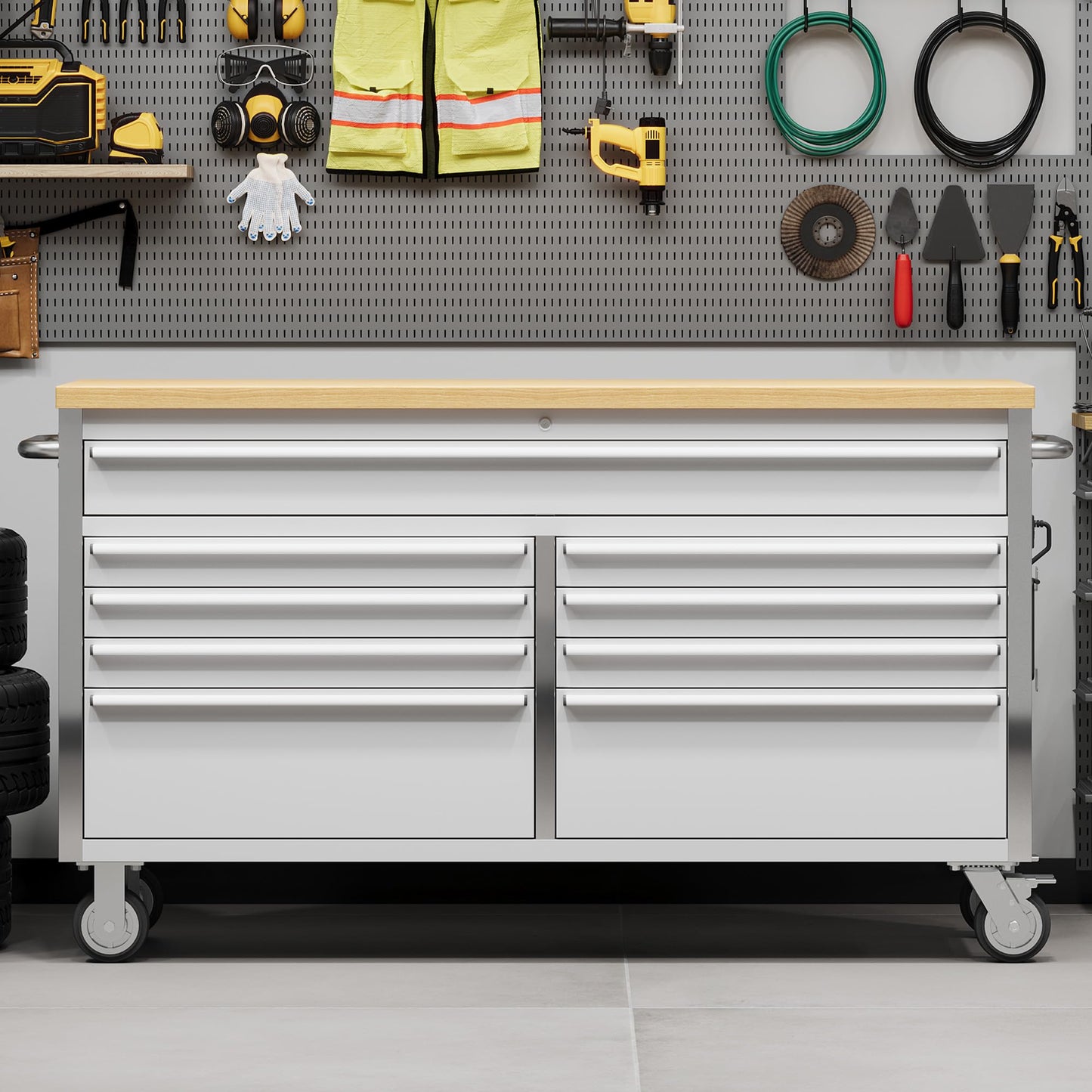 GarveeTech 61 in Tool Chest, Tool Box Mobile 9 Drawers Storage Rolling Cabinet with Wheels Lock Key Locking System Drawer Liners for Garage Warehouse Repair Shop
