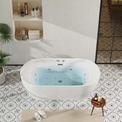 Water Therapy Freestanding Bathtub 71 inch Acrylic Massage Spa Tub with Heating System, Bubble Jets and Digital Control Panel for Bathroom Upgrade and Relaxation